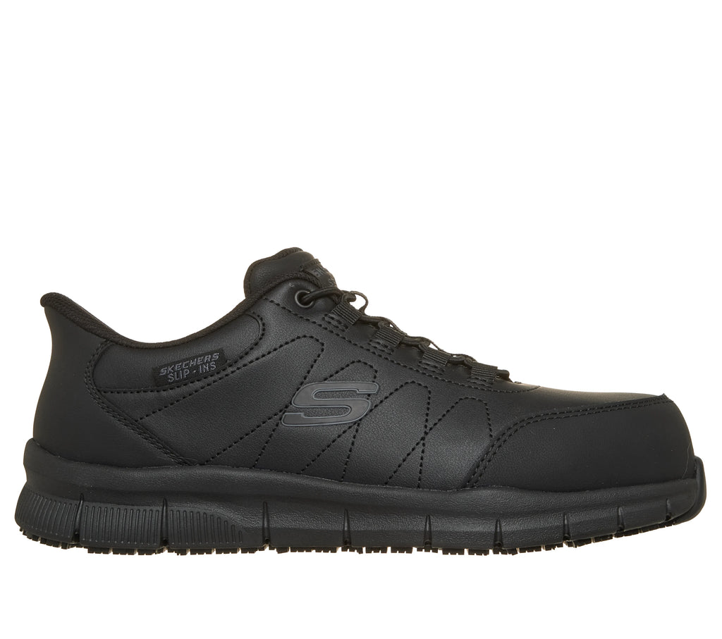 Skecher Men's Slip-In Nampa - Norem Safety Toe SK200454BLK Slip Resistant