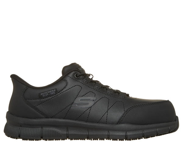 Skecher Men's Slip-In Nampa - Norem Safety Toe SK200454BLK Slip Resistant