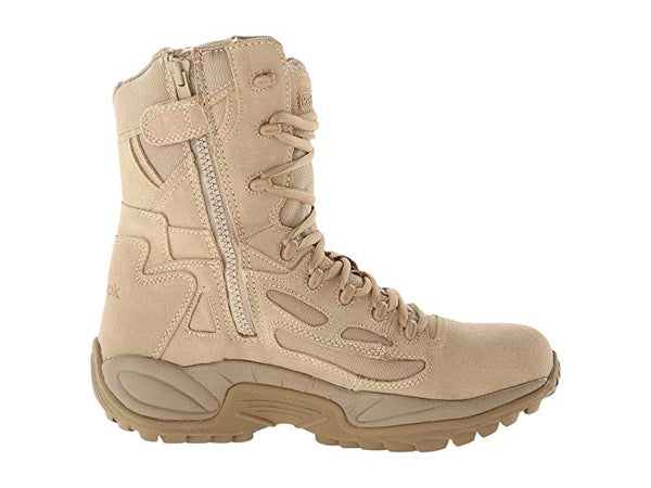 Reebok Men's 8" Side Zip Composite Safety Toe Tactical Boot Rapid Response in Coyote Tan RB8894  EH