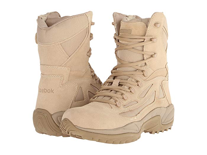 Reebok Men's 8" Side Zip Composite Safety Toe Tactical Boot Rapid Response in Coyote Tan RB8894  EH